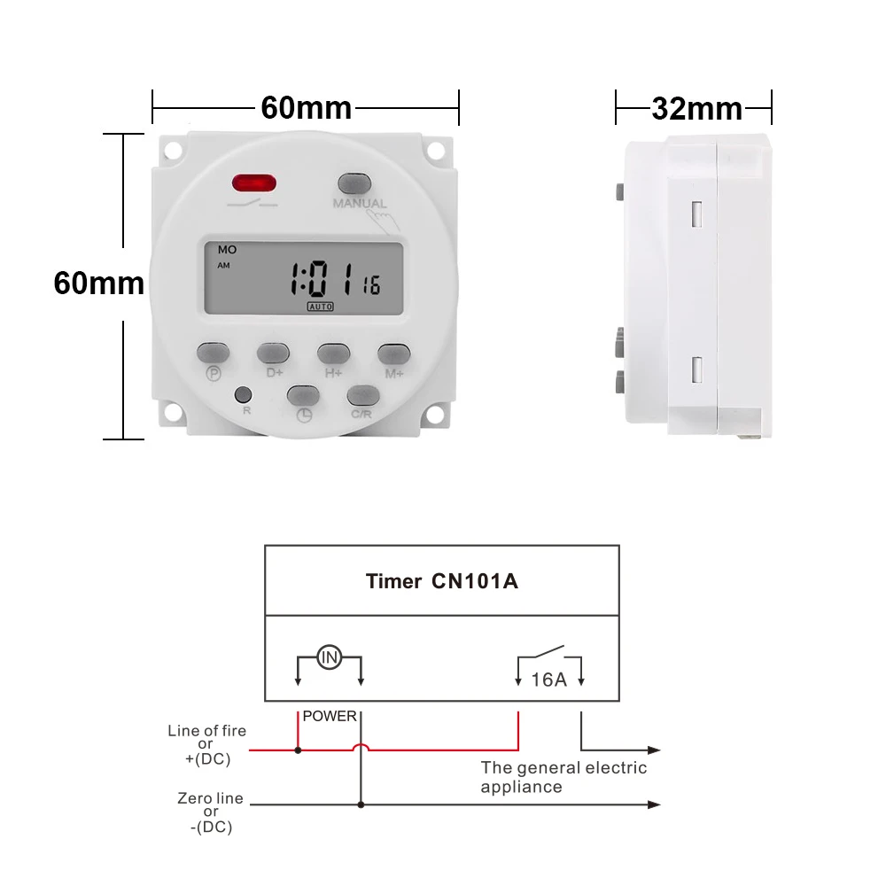 Gaqqee 1 Second Interval 12V 24V 110V 220V Digital LED Timer Switch 7 Days Weekly Programmable Time Relay Programmer CN101S