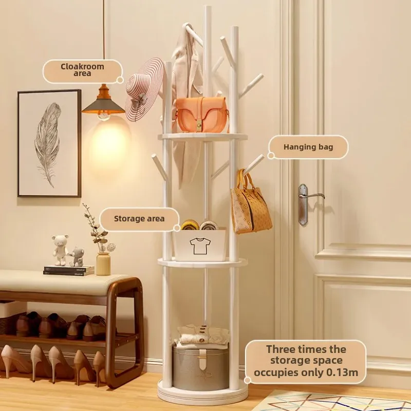 Rotating Wooden Coat Rack Durable Floor Standing Clothes Hanger Bedroom Clothes Rack Stand