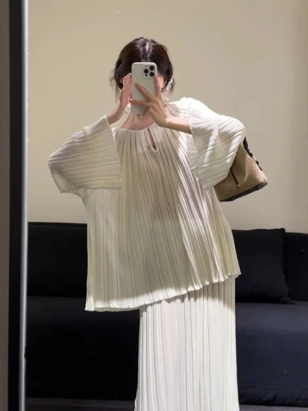 

Elegant Gentle Wind Two-Piece Set Women's Fashion Spring 2026 Skirt And Top Ensemble Comfortable Long Sleeve round Neck Cotton