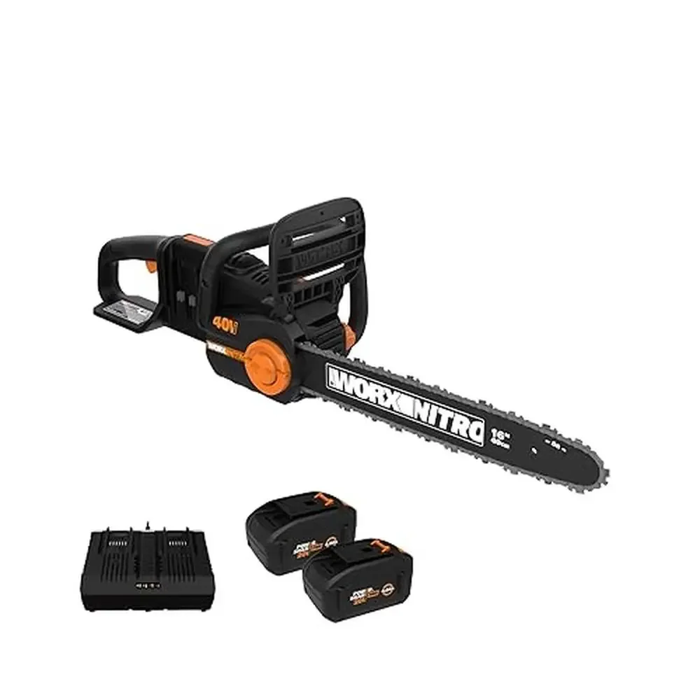 

Nitro 40V 16" Battery Powered Chainsaw High-Powered Cutting Dual Safety Protection Powerful Motor Pro Batteries Easy Maintenance