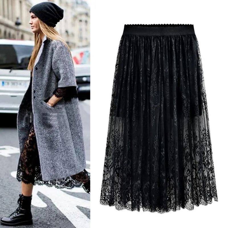 Wholesale High Quality 2024 New Women Lace Skirt Hollow Out White Black Spring SKirt roupas femininas social elegante skirts