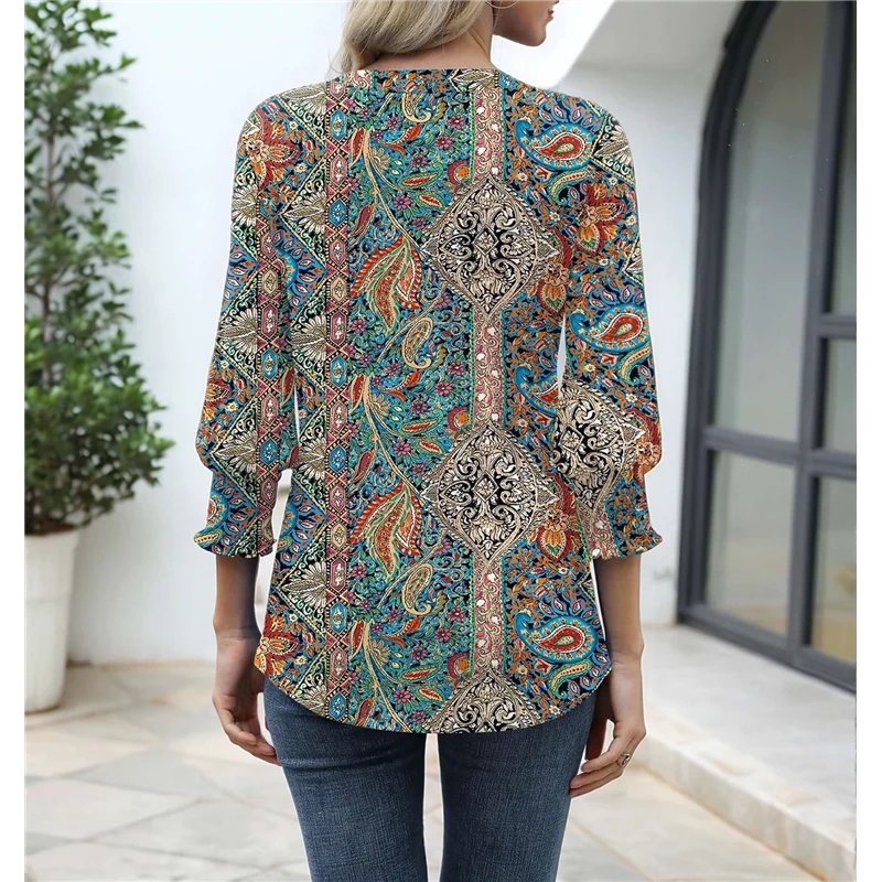 

A83F-Women's 2025 Fashion Tops 3/4 Length Sleeve Business Casual Blouses Summer Tees Shirts