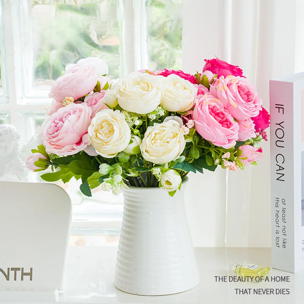 5 شوكات ربيعية ملونة من زهور الفاوانيا الاصطناعية - براعم الفاوانيا الصناعية الحريرية النابضة بالحياة لديكور المنزل وحفلات الزفاف والحفلات #4