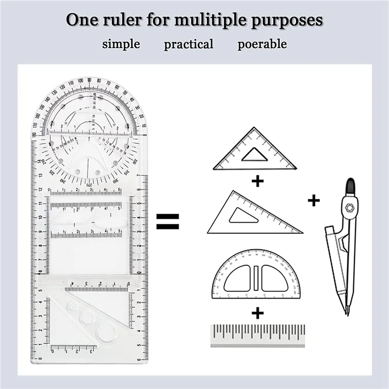 12 Pcs Multifunctional Geometric Ruler Drawing Tools Plastic Ruler Set Mathematics Measuring Circle Drawing Rulers