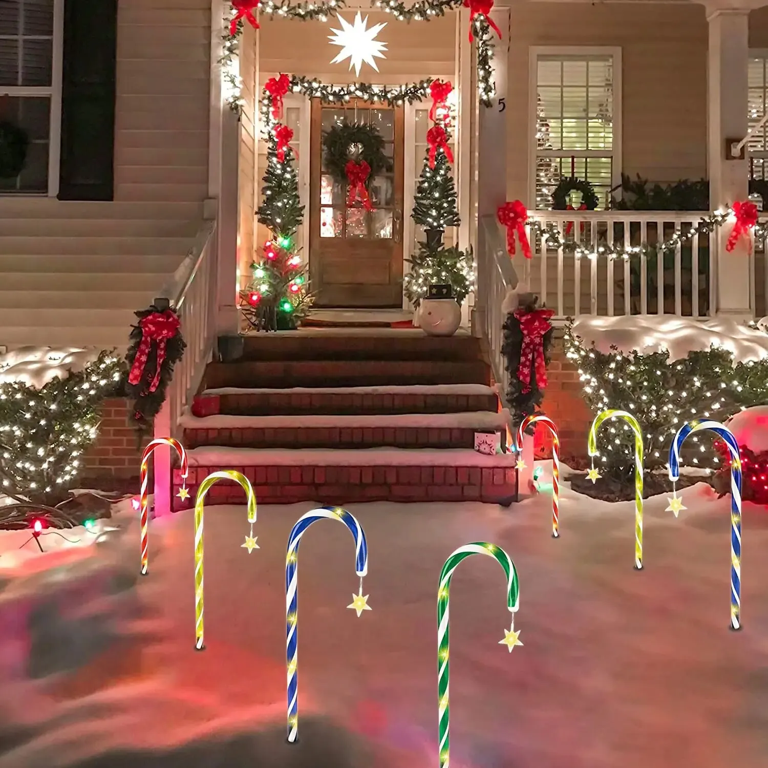 8Pcs/Set Candy Cane Lamp Christmas Lights Outdoor EU Plug Christmas Decoration 2024 Fairy Lights Garden Light Lawn Light