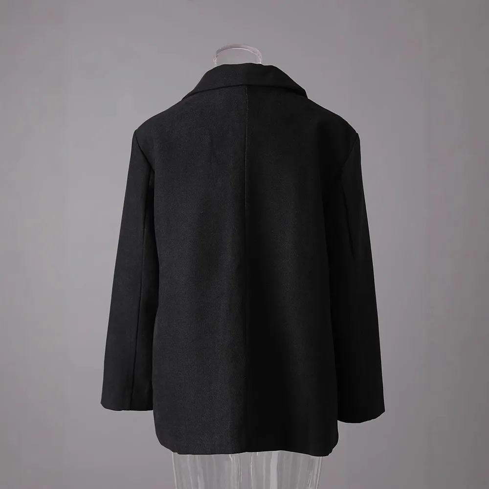 SuperAen การออกแบบลูกไม้ขึ้นไม่สมมาตรสีทึบเสื้อเบลเซอร์หรูหราสบายๆสําหรับผู้หญิงเสื้อโค้ทฤดูใบไม้ร่วงและฤดูหนาว