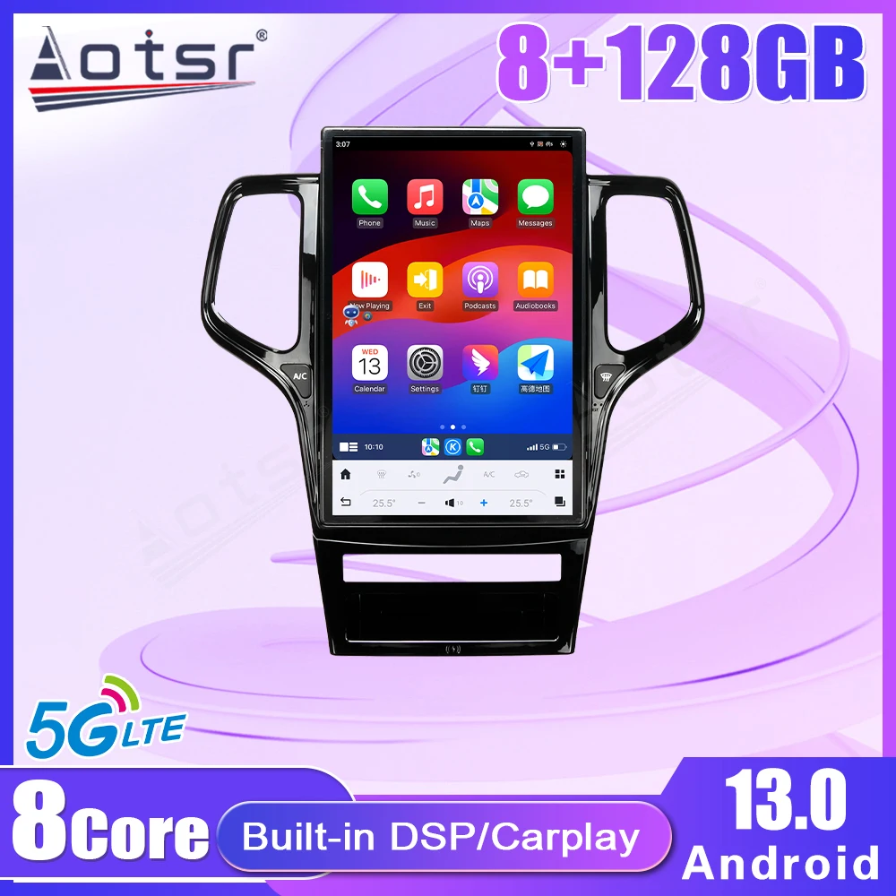 

14,4-дюймовый вертикальный экран для Jeep Grand Cherokee 2011-2014-2025: автомобильная GPS-навигация, мультимедийный плеер, радио, головное устройство на Android 13.0