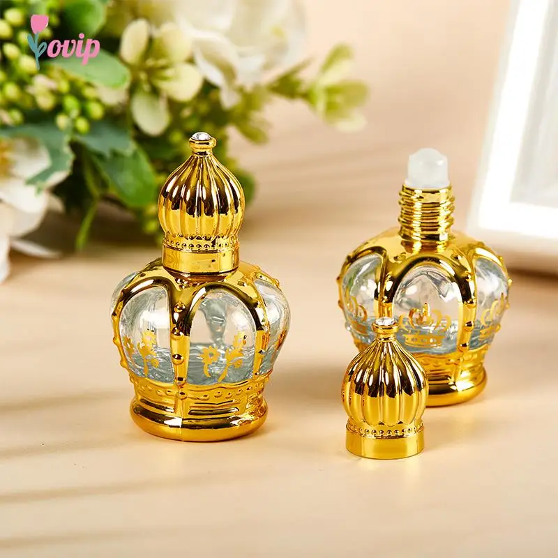 15ml Essential Oil Roller Bottle Gold Crown Shape Perfume Bottling Portable Travel Electroplated Carve Glass Empty Bottle