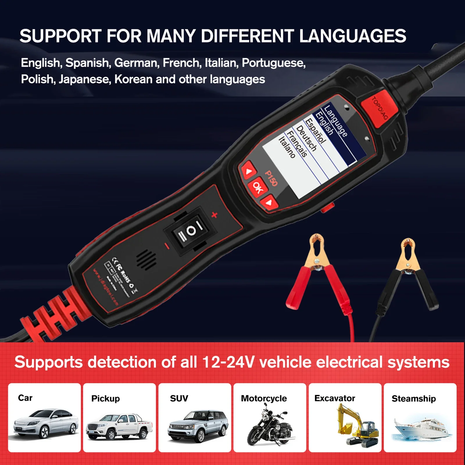 Top JDiag P150 Car Tester Automotive Electrical Tester System Fuel Injector Signal Detection Automotive Diagnostic Testing Tool