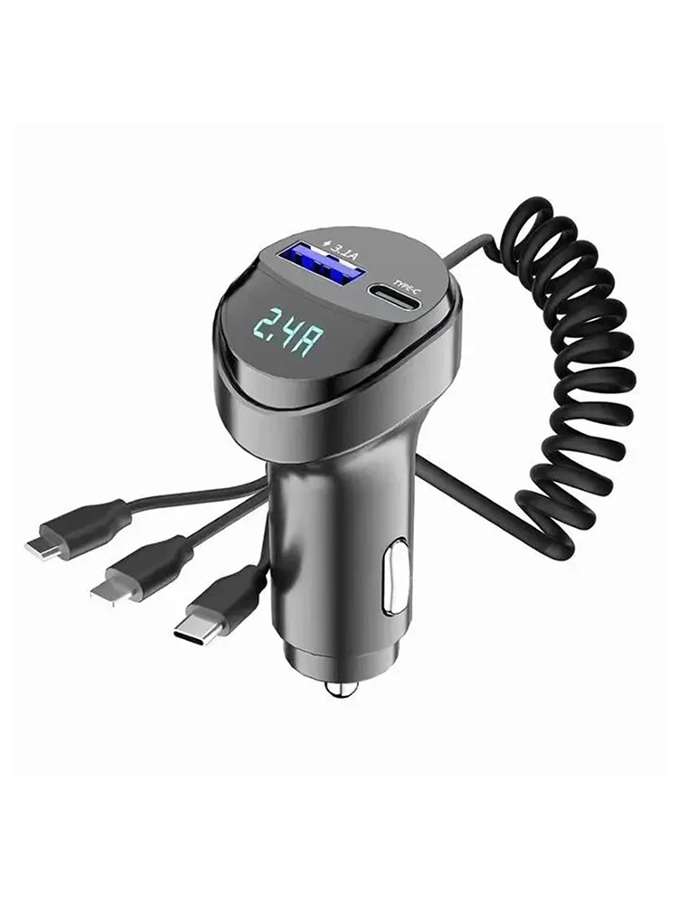 VIKEFON-USB Carregador rápido do telefone do carro com display de tensão, cabo de carregamento