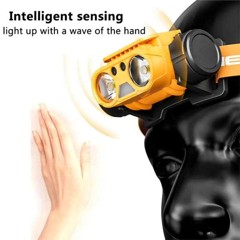 AT21-T400 Waterproof Rotating LED Rechargeable Headlamp Powerful For Outdoor, Camping, Fishing Head Flashlight Orange