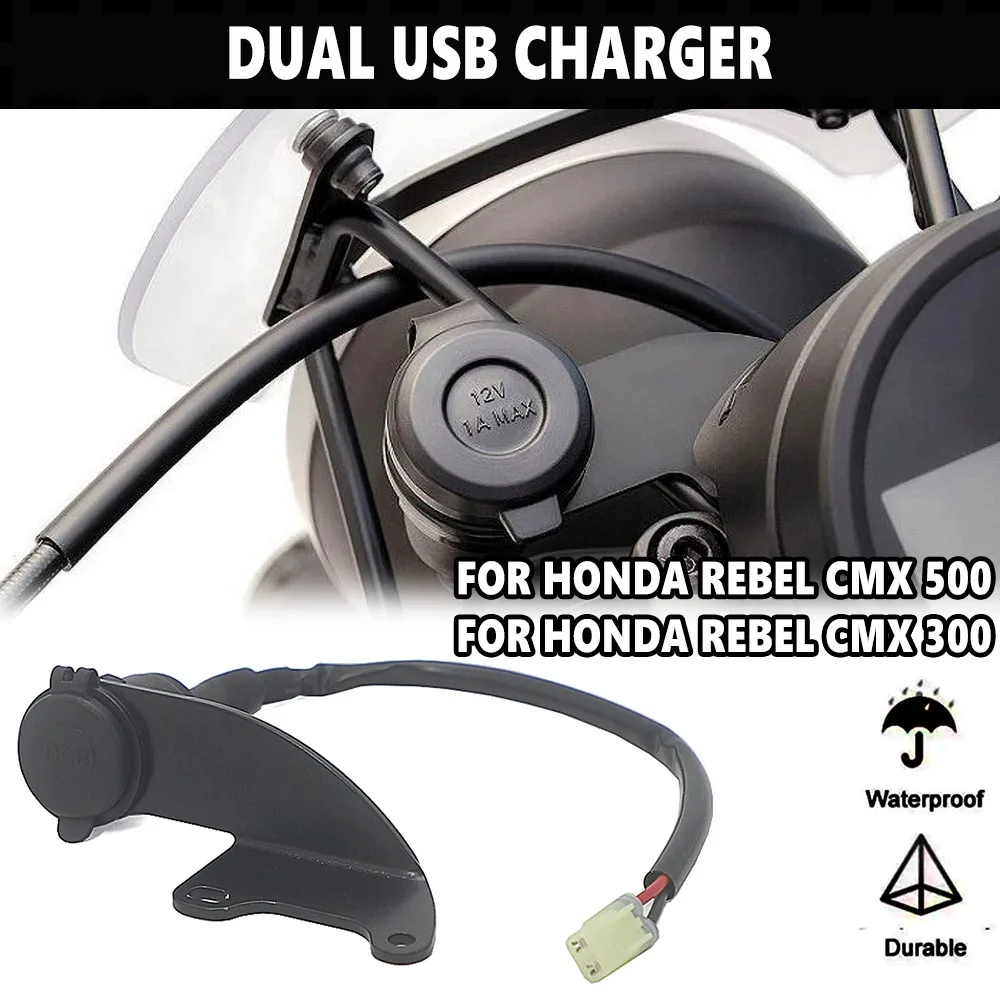 Motocicleta Dual Carregador USB para Honda Rebel, Adaptador de isqueiro, Carregador de telefone, CMX500, CMX 300, 500, Preto, Novo