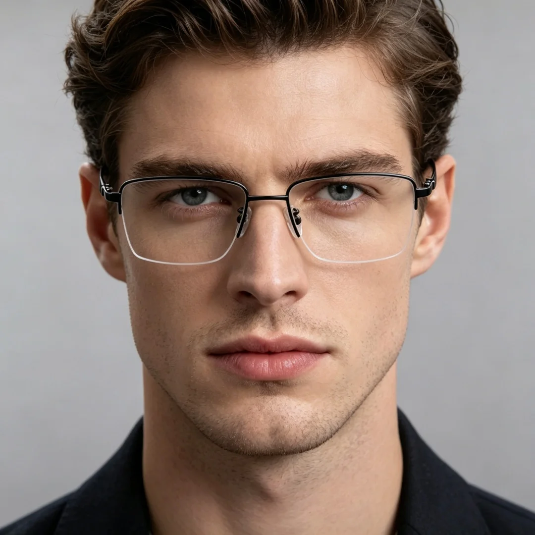 

BETSION Retro Rectangular Titanium Reading Glasses Men Business Myopia Half Rim Eyeglasses Presbyopia Prescription Eyewear