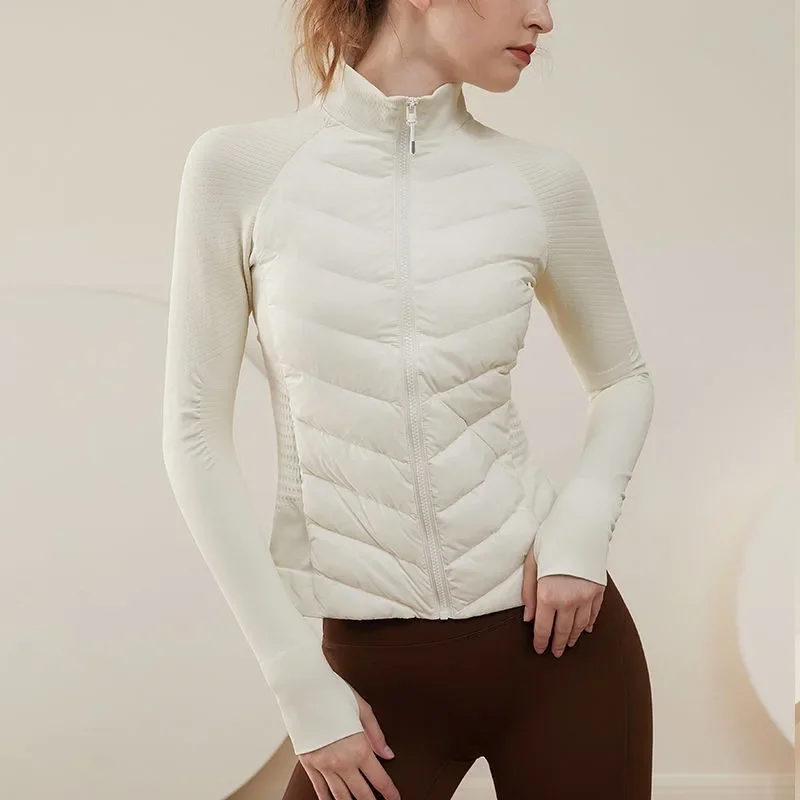 Lightweight Sports Jacket Women's Solid Stand Collar Long Sleeves Zippers Slimming Coat Running Yoga Fitness Tops Women Clothing