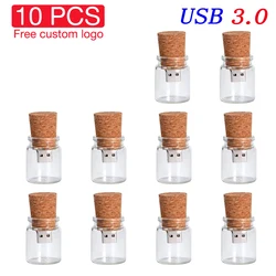 JASTER 10 PCS LOT USB 3.0 Flash Drive 128GB Wooden Box Pen Drive 64GB High Speed USB Stick 32GB Drifting Bottle U Disk 16GB 8GB