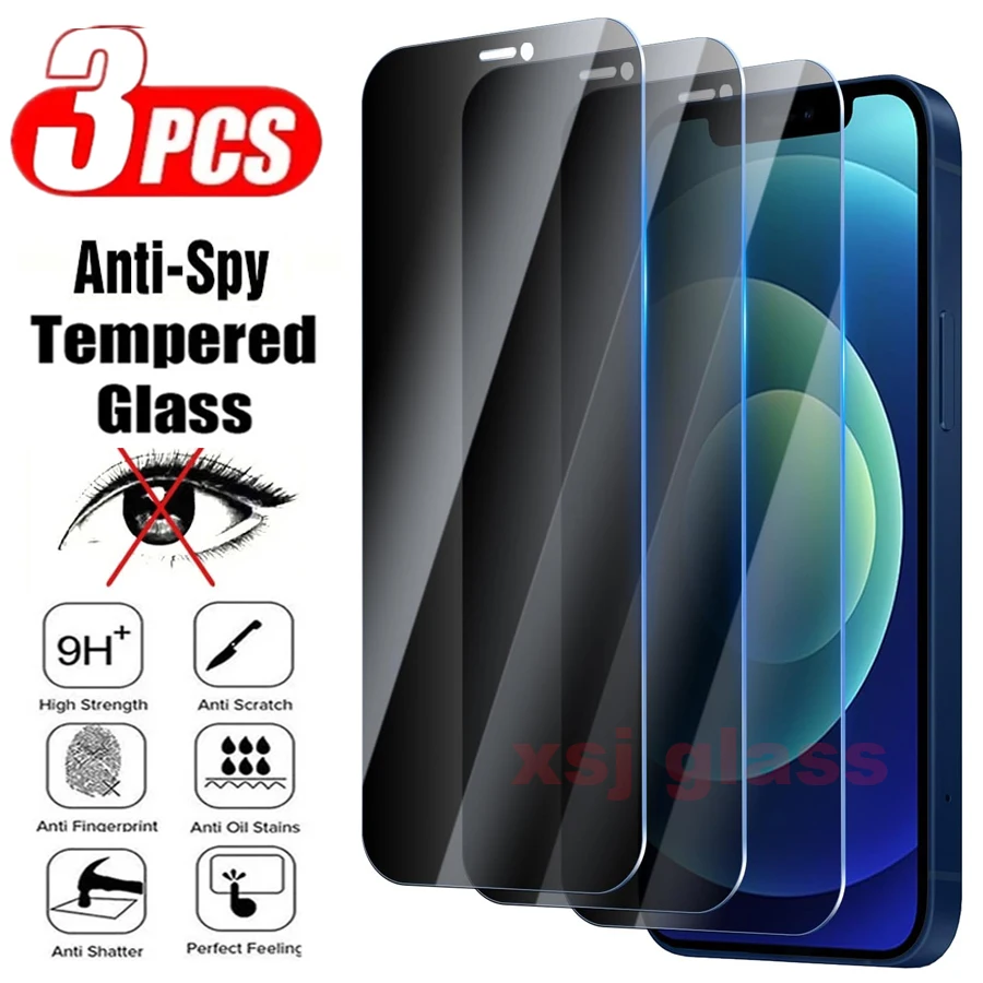 

9H Anti Spy Screen Protector For iPhone 12 Pro Max 12 Mini Full Cover Privacy Tempered Glass Film