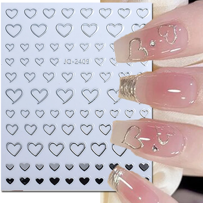 

3d Metallic Silver Hollow Stars Love Hearts Nail Art Stickers Adhesive Sliders Nail Decals Decoration Manicure Accessories