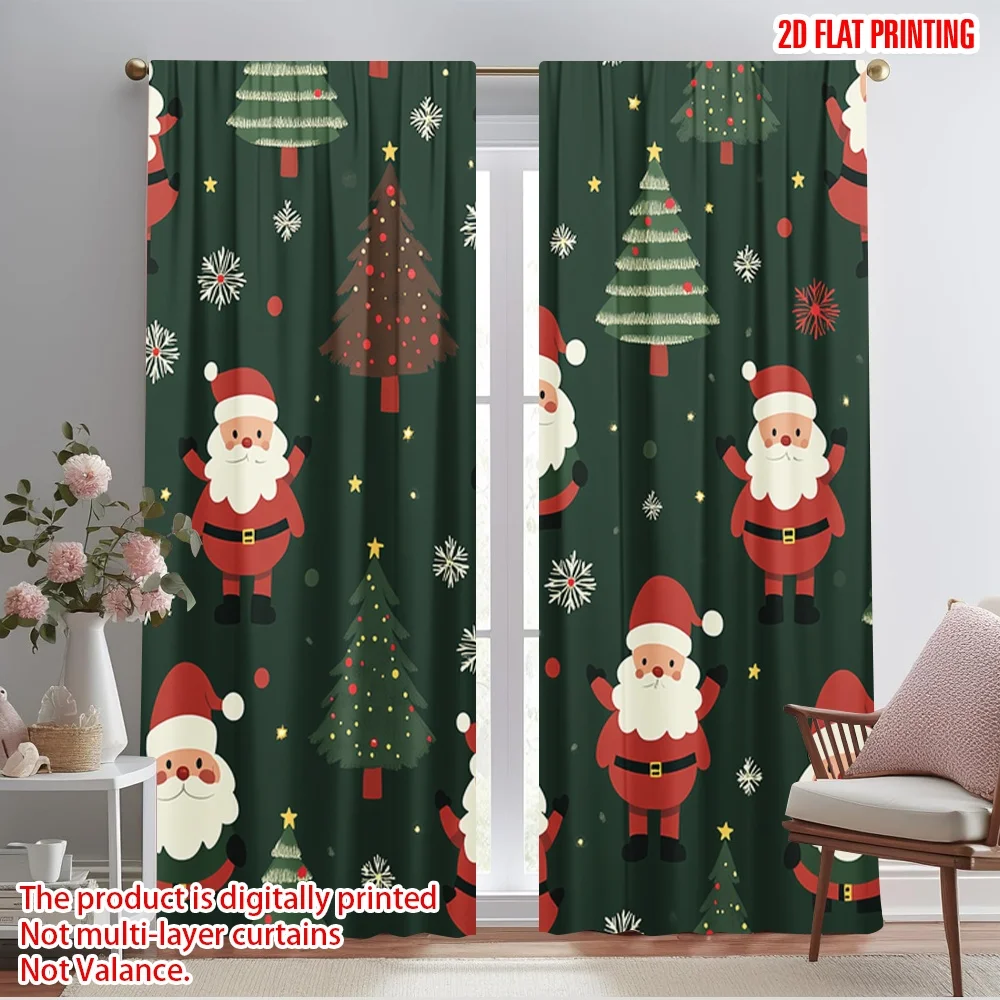 2pcs,2D plane printing Light Filtering Curtains Cute Santa Claus Christmas Trees Versatile Fabric (without rod) Decorations