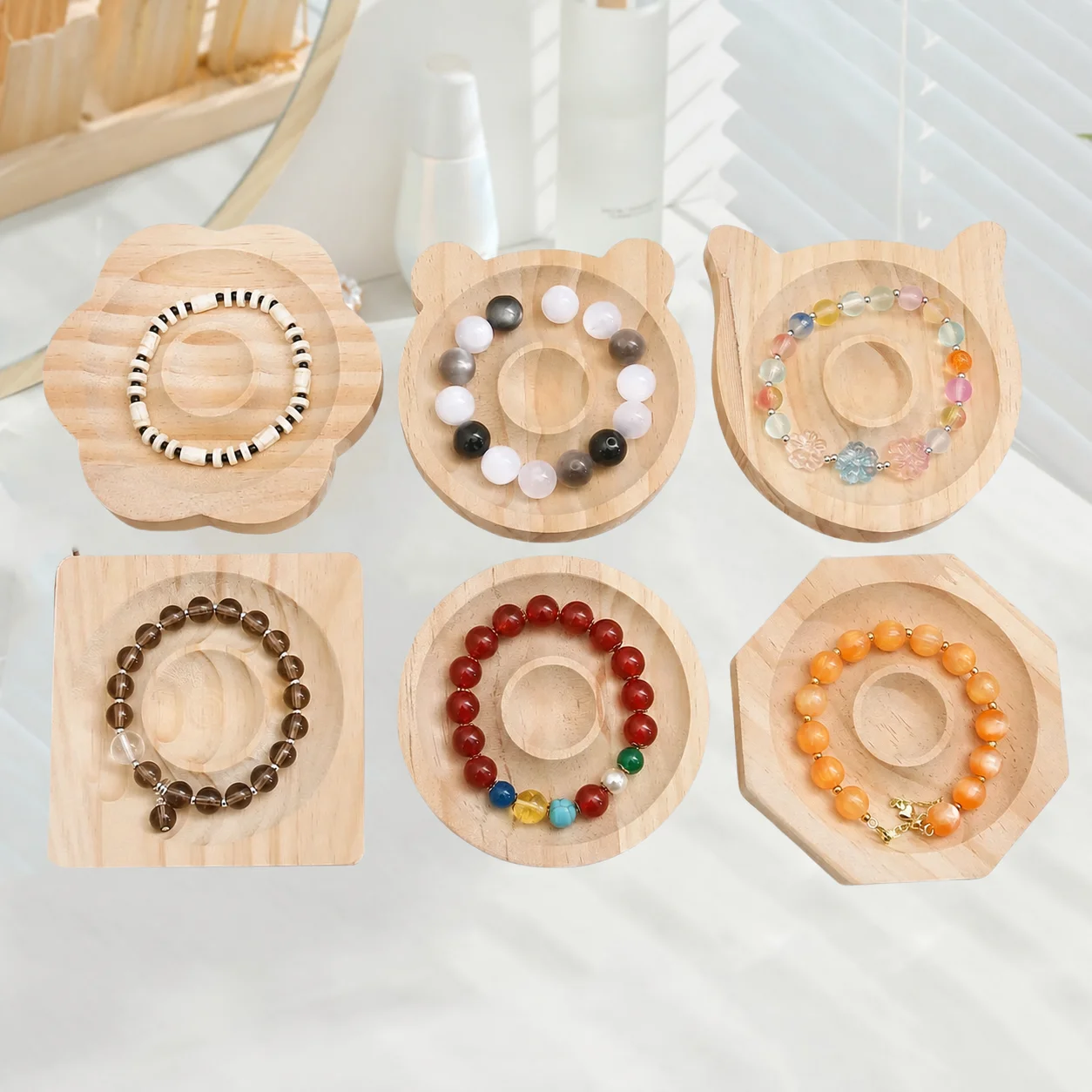 Diy Jewelry Tray Multiple Shapes Beaded Bracelet Display Jewelry Display Tray Minimalist Wood Bead Organizer For Jewelry