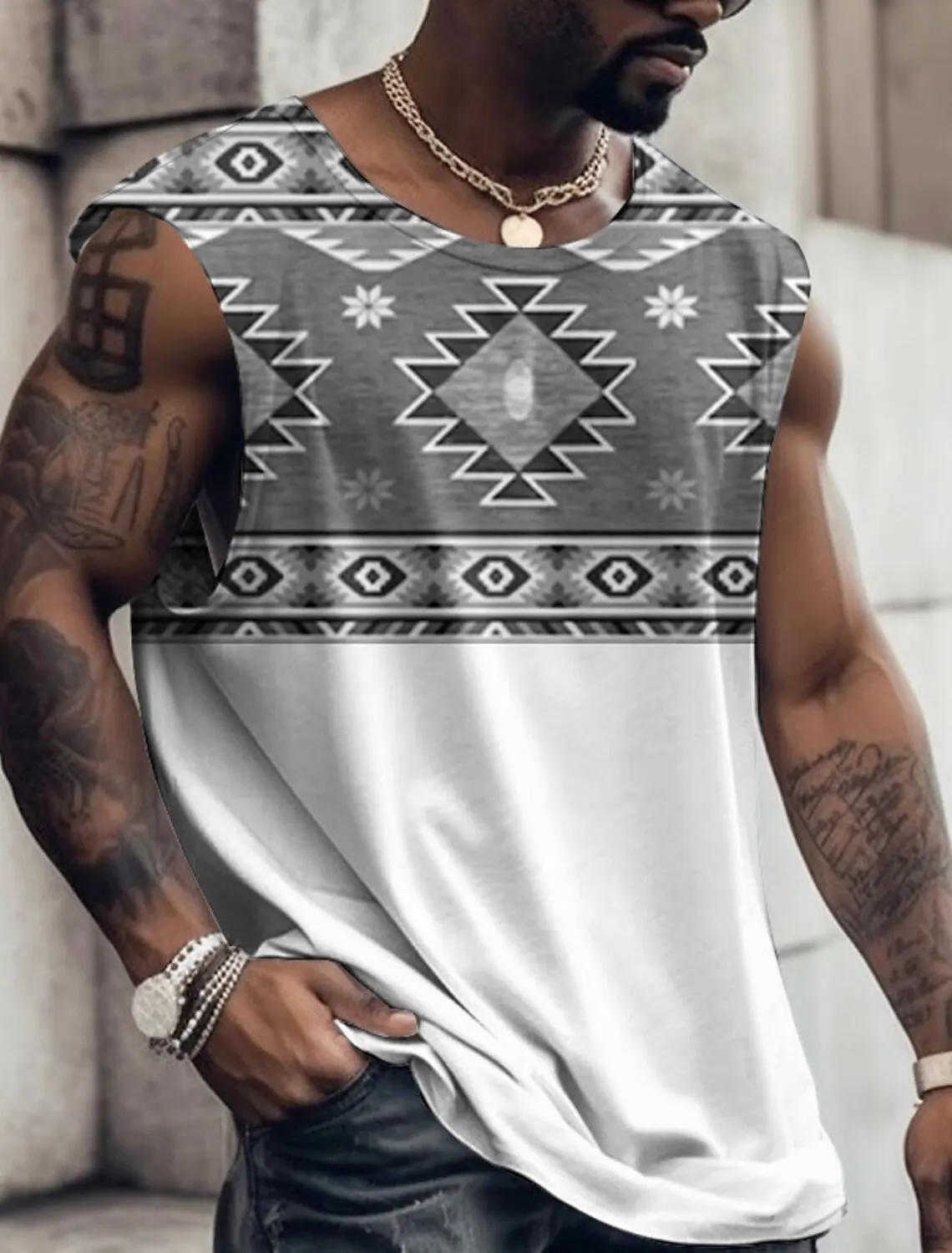 Men's Vest Top Print Tribe Sleeveless T-Shirt Crewneck Clothing 3D Printing Daily Exercise Fitness Fashion Design 2Xs-6Xl