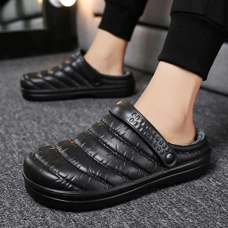 Winter New Men's Cotton Slippers Home Indoor Waterproof Shoes Plus size Warm Slippers Non-Slip Outdoor Woolen Slippers Women'...