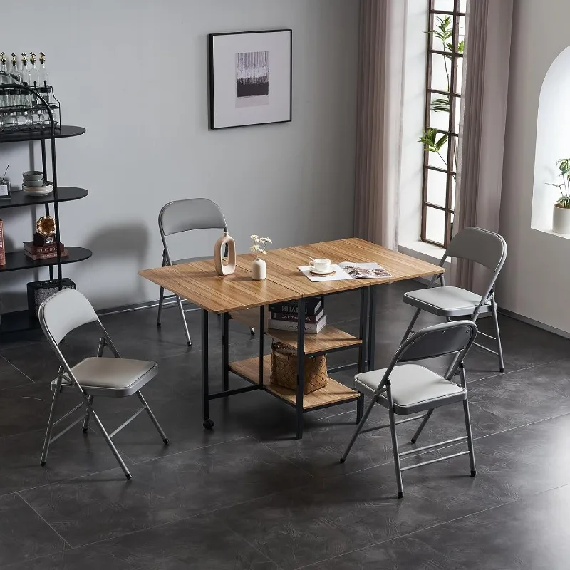 6 Pack Grey Folding Chairs with 3cm Padded Cushion and Back, Metal Folding Chair with Pu Leather, Commercial Foldable Chairs for