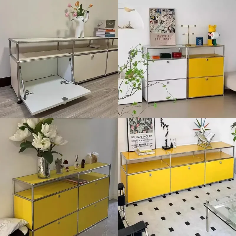 Mid-Century Modern Edelstahl Modulares Sideboard Wohnzimmer TV-Schrank Minimalistischer Aufbewahrungsschrank für Wohnungsdekoration