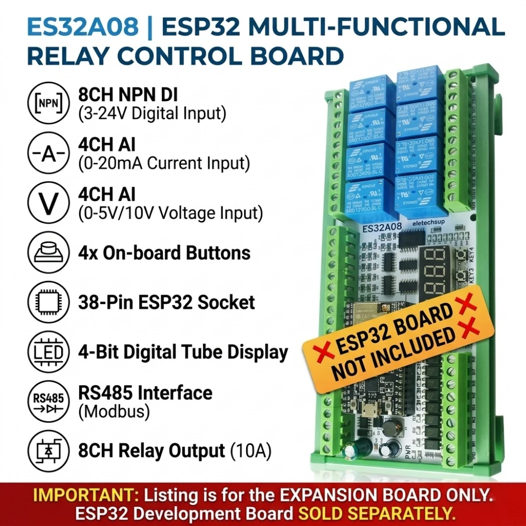 

Плата расширения DIY ESP-WROOM-32 ESP32 DC 12V 24V 8AI-8DI-8DO для Arduino WEB MQTT Ethernet Network Relay
