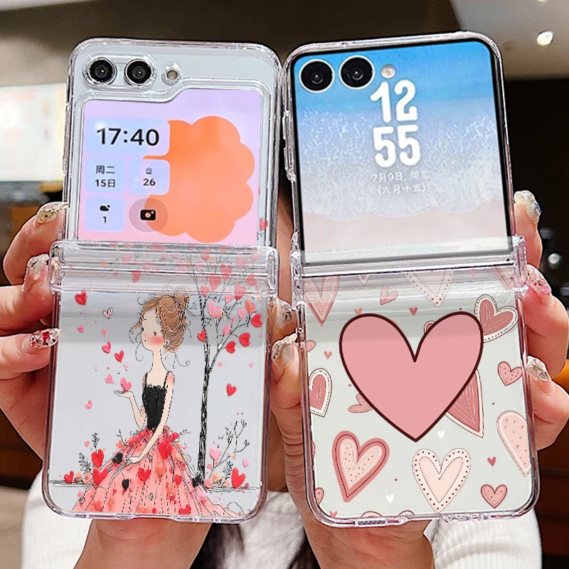 Cartoon-Liebesherz-Muster Handyhülle für Samsung Galaxy Z Flip 7 FE 8 7 6 5 4 3 Flip7 Flip6 Transparente Faltbare Stoßfeste Hartschale