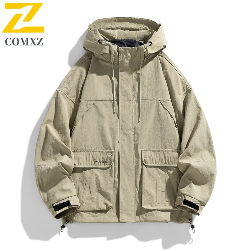 

COMXZ Men Trench Coat Techwear Multi Pocket High-Quality Classic Adventure Fishing Hunting Jacket Camping Outdoor Windbreaker