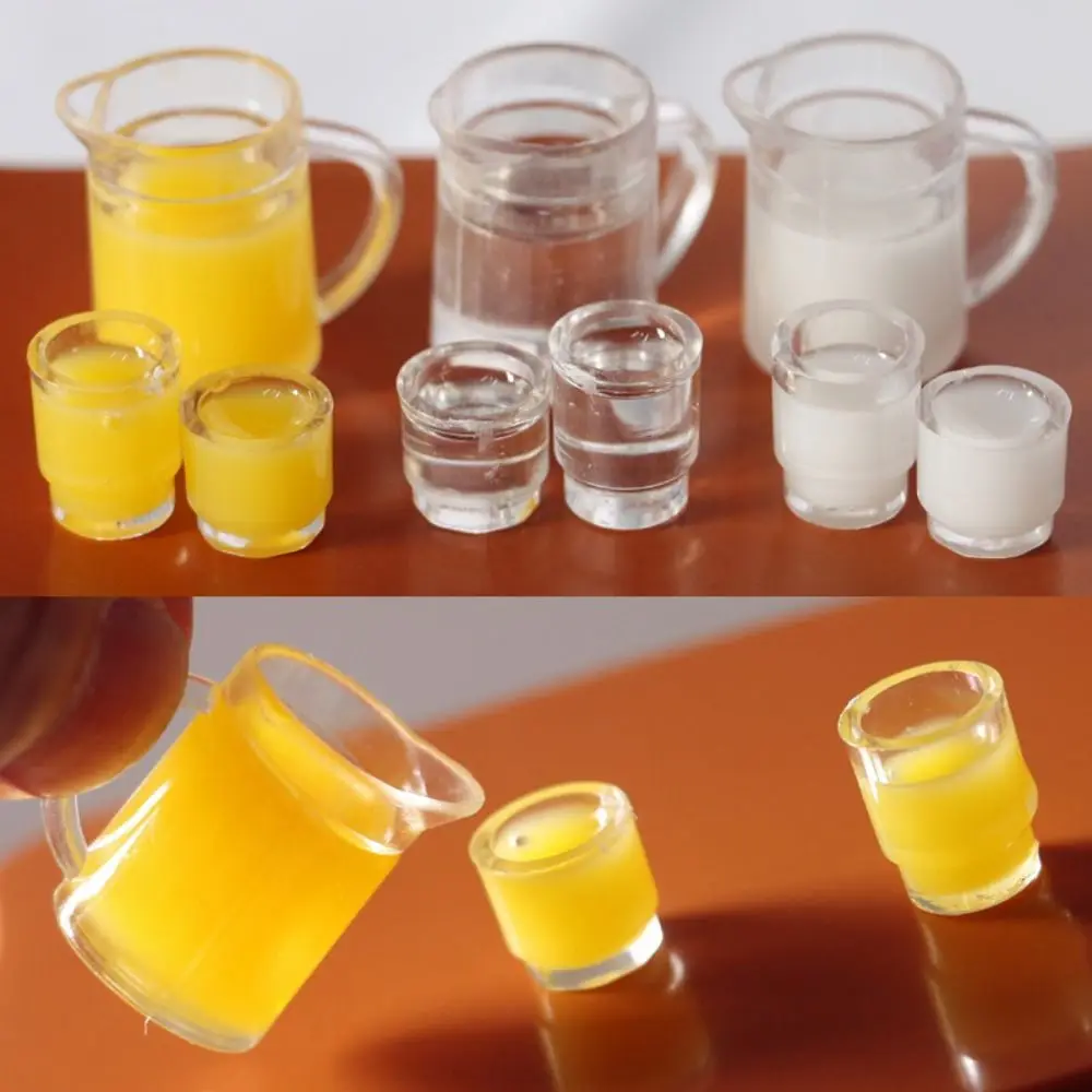 1Set 1/12 Miniature Food Mini Resin Drink Bottle Simulation Orange Juice Milk Model Toys Milk Drink Play Dollhouse Accessories