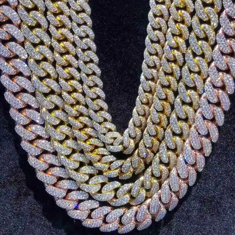 

Luxury Jewelry 925 Silver Prong Setting Vvs Moissanie Diamond Ice Out Miami Cuban Link Necklace Mens