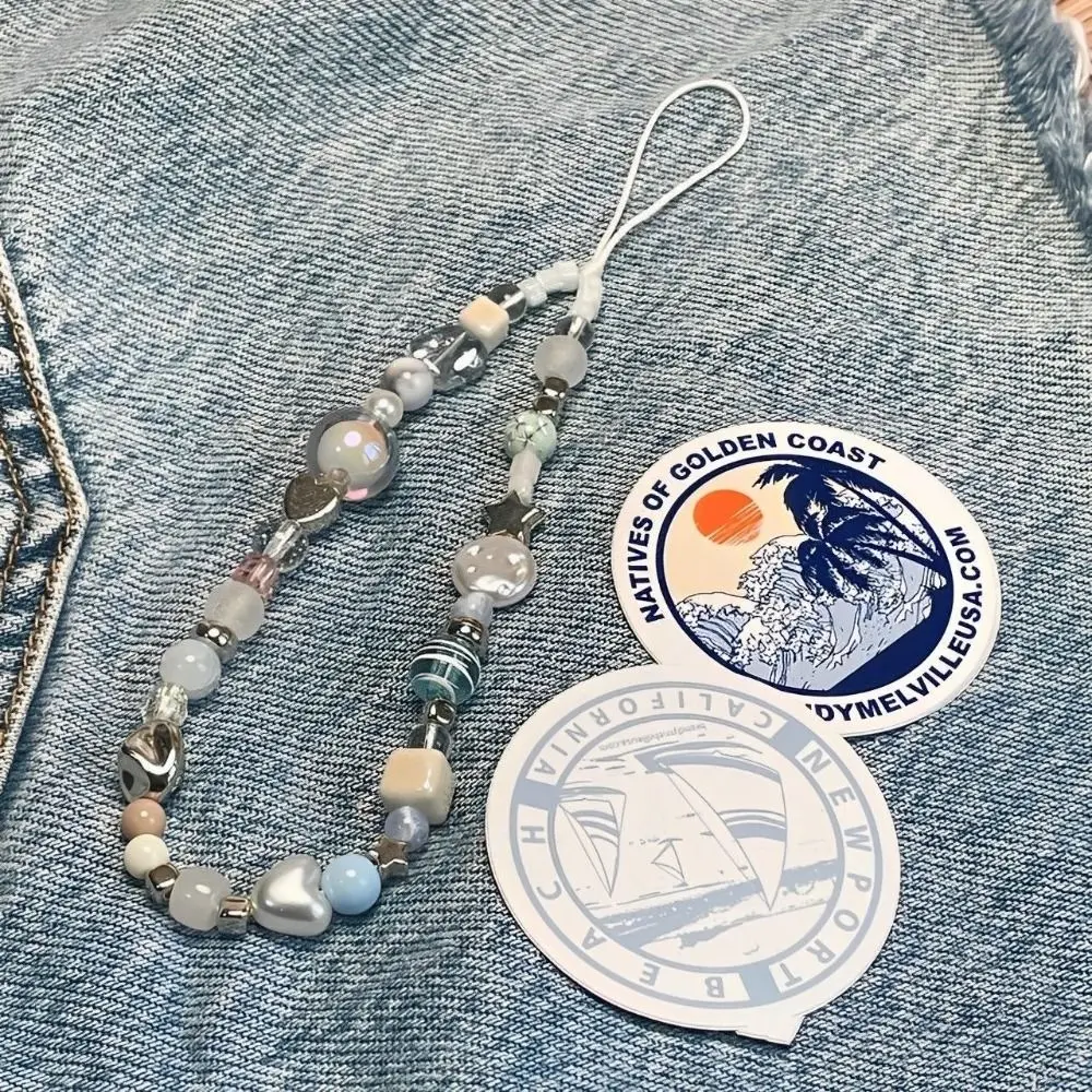 Flower Star Cell Phone Charm Strap Sea Breeze Beaded Summer Cell Phone Hanging Chain Handmade Anti-loss Cell Phone Wrist Strap