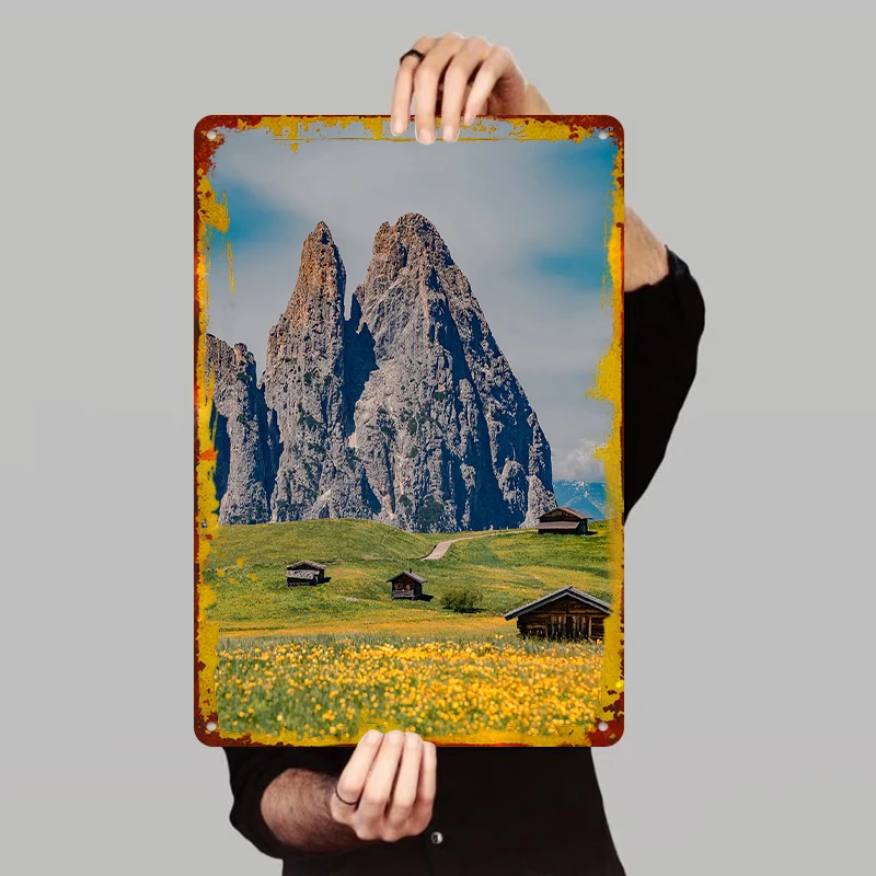 Alpine Mountain Peak Meadow Iron Painting Home Decorative Mural Living Room Wall Art Hanging Painting
