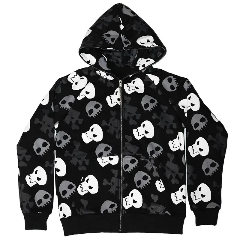 Dark Gothic Y2k Skull Sweatshirt Women Harajuku Cyber Punk Long Sleeve Zipper Cardigan Hoodie 2024 Emo Streetwear Rave Outfits