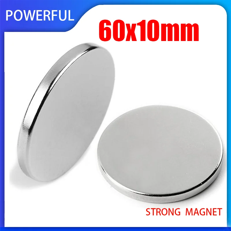 1/2/3PCS 60x10mm  Neodymium Magnets 60mm x 10mm N35 Permanent Round Strong Magnet Super Powerful NdFeB Magnetic Disc