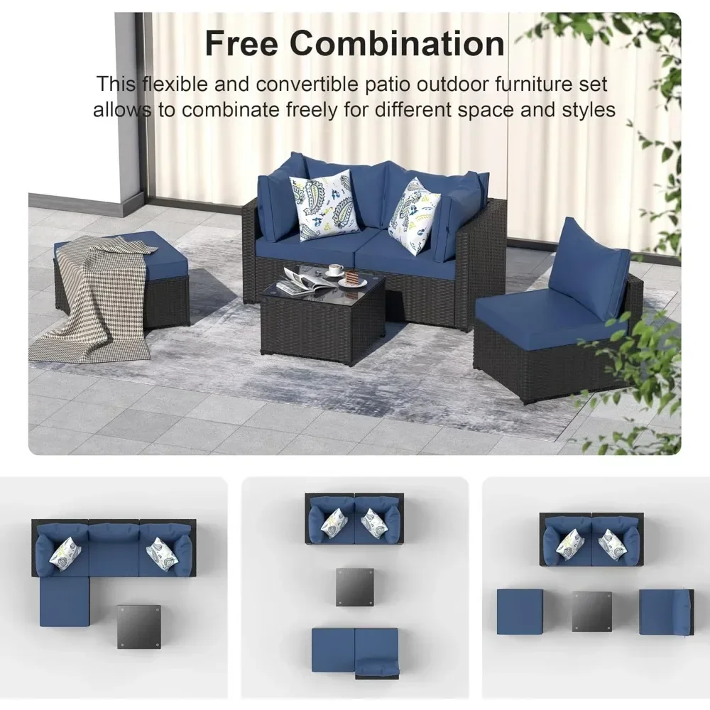 Patio Furniture Set Outdoor Sectional Sofa with Ottoman Wicker Couch Rattan Modular Seating Conversation Sets Porch Decor