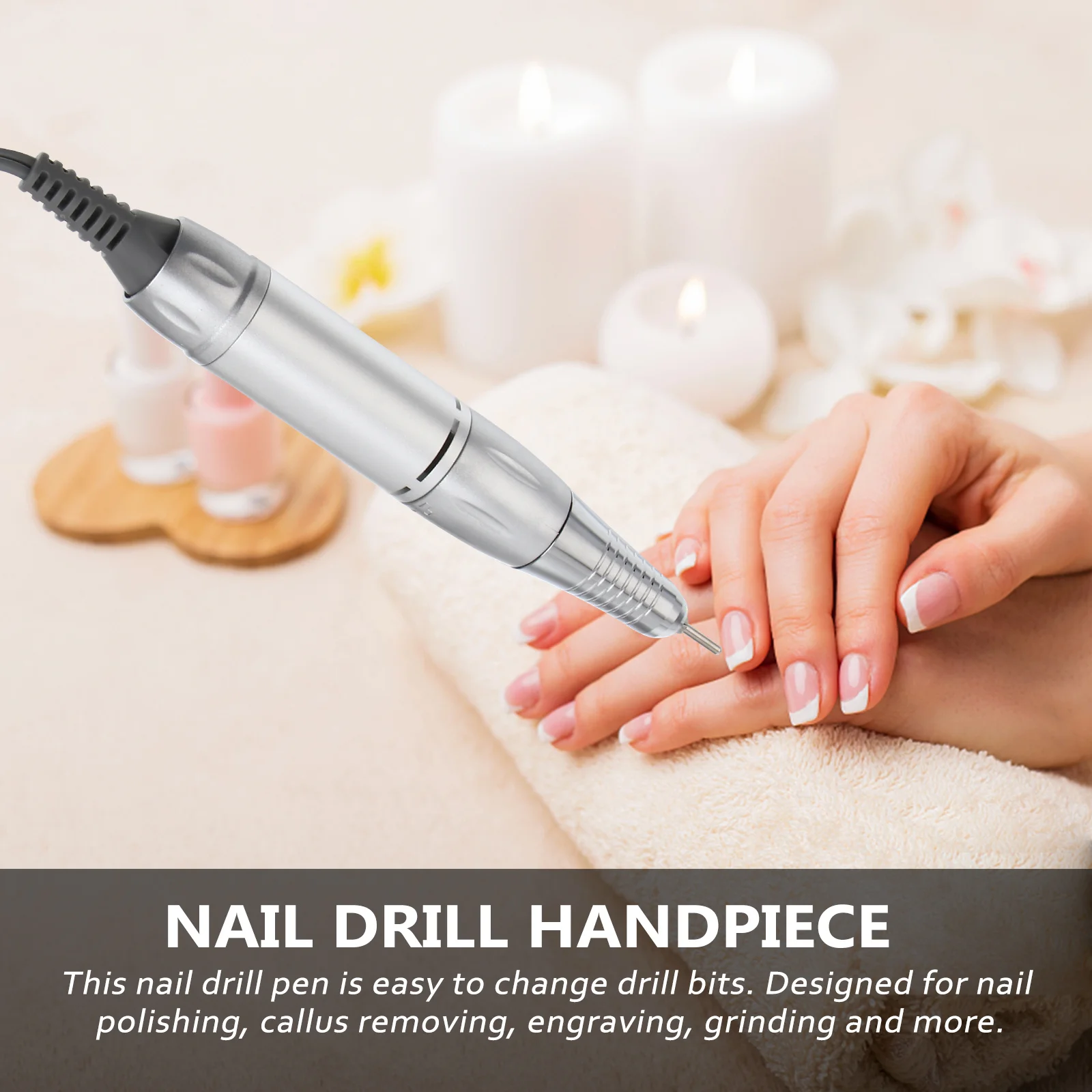 

Nail Drill Handpiece Pen Electric Manicure Tool for 202 Machine Smooth Vibration Low Heat Comfort Grip Silver White