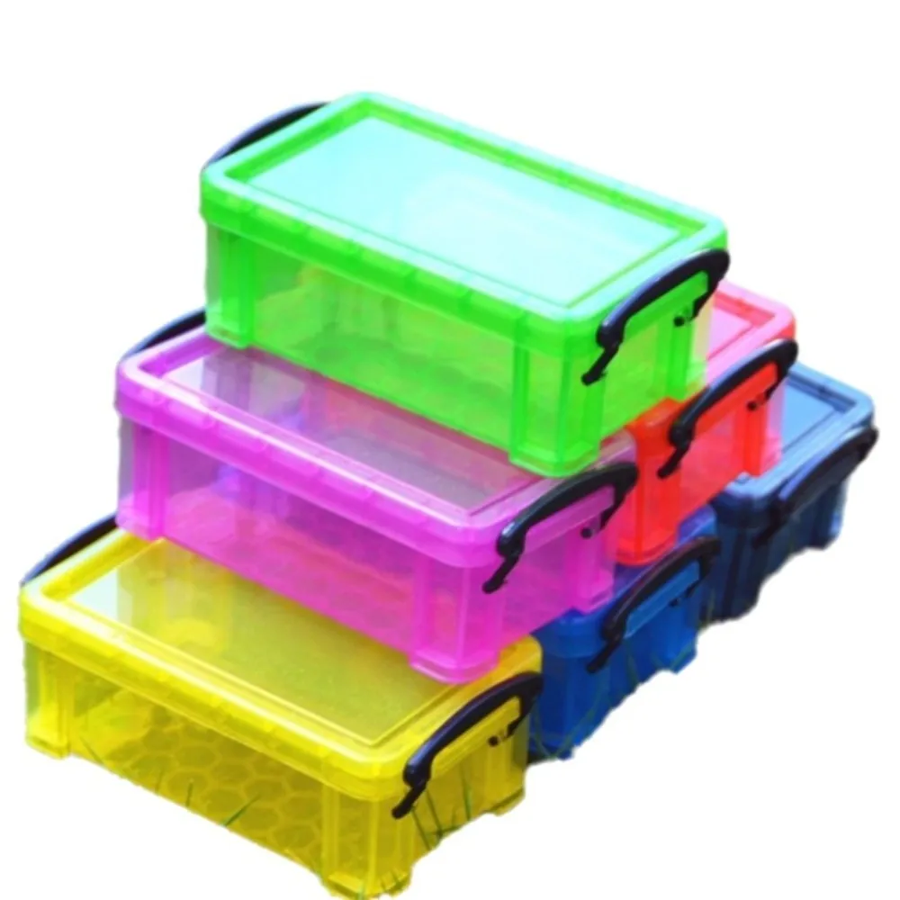 

0.28 Liter Storage Box Transparent Locking Lid Desktop Storage Box Candy Color Mini Size Art Stationery Box Jewelry Storage