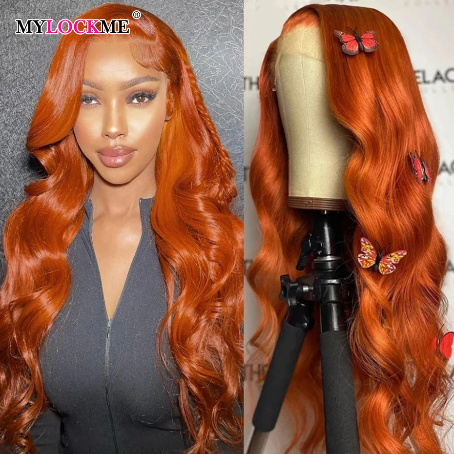 

Ginger Orange Human Hair Wig 13x4 Lace Front Wig 30 32Inch Body Wave Colored 13x6 HD Transparent Lace Frontal Wigs For Women