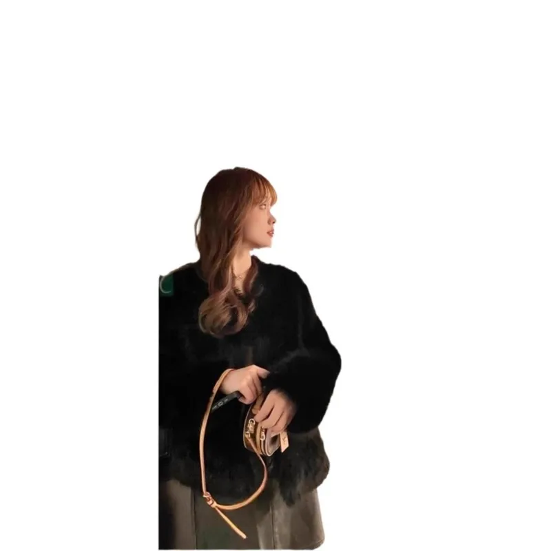 معطف فرو أنيق جديد مختلط للنساء والقطن