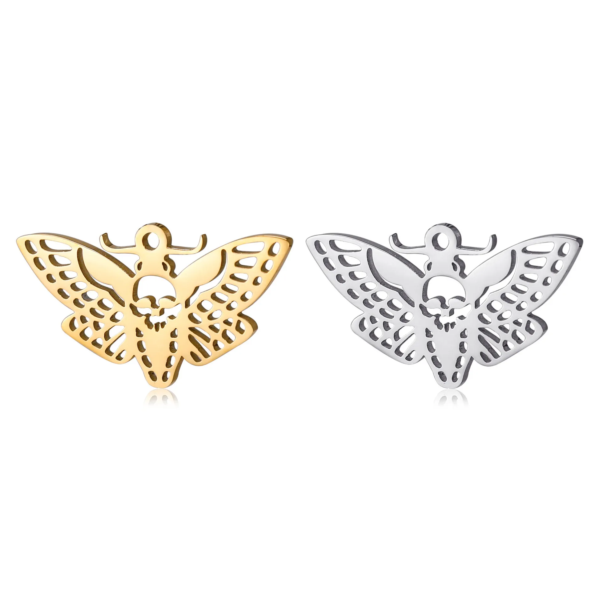 5Pcs/Lot Halloween Death Skull Skeleton Moth Charms Stainless Steel Flying Insect Pendants DIY Earring Bracelet Jewelry Making