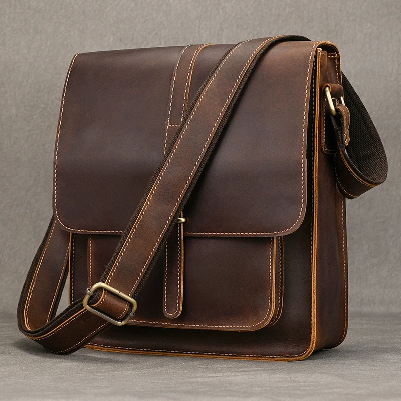 Vintage Men's Shoulder Bag Genuine Leather Men Sling Bag Cow skin Crazy horse leather crossbody men messenger bag travel bags