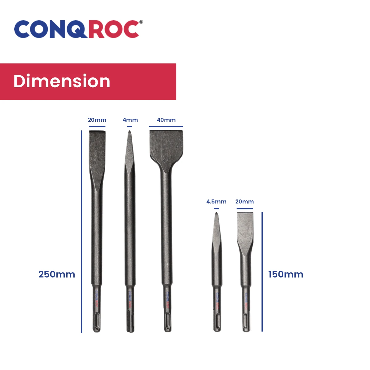 Набор долот SDS Plus Shank 45. #   Углеродистая сталь 5-разного типа для электрического молотка
