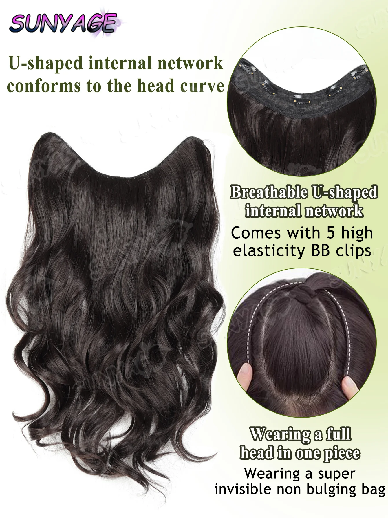 Synthetic Long Wavy Curly 20" Synthetic Hair Extensions 5 Clips Heat Resistant V-shaped Hair Piece Natural Hairstyle For Women - Image 3