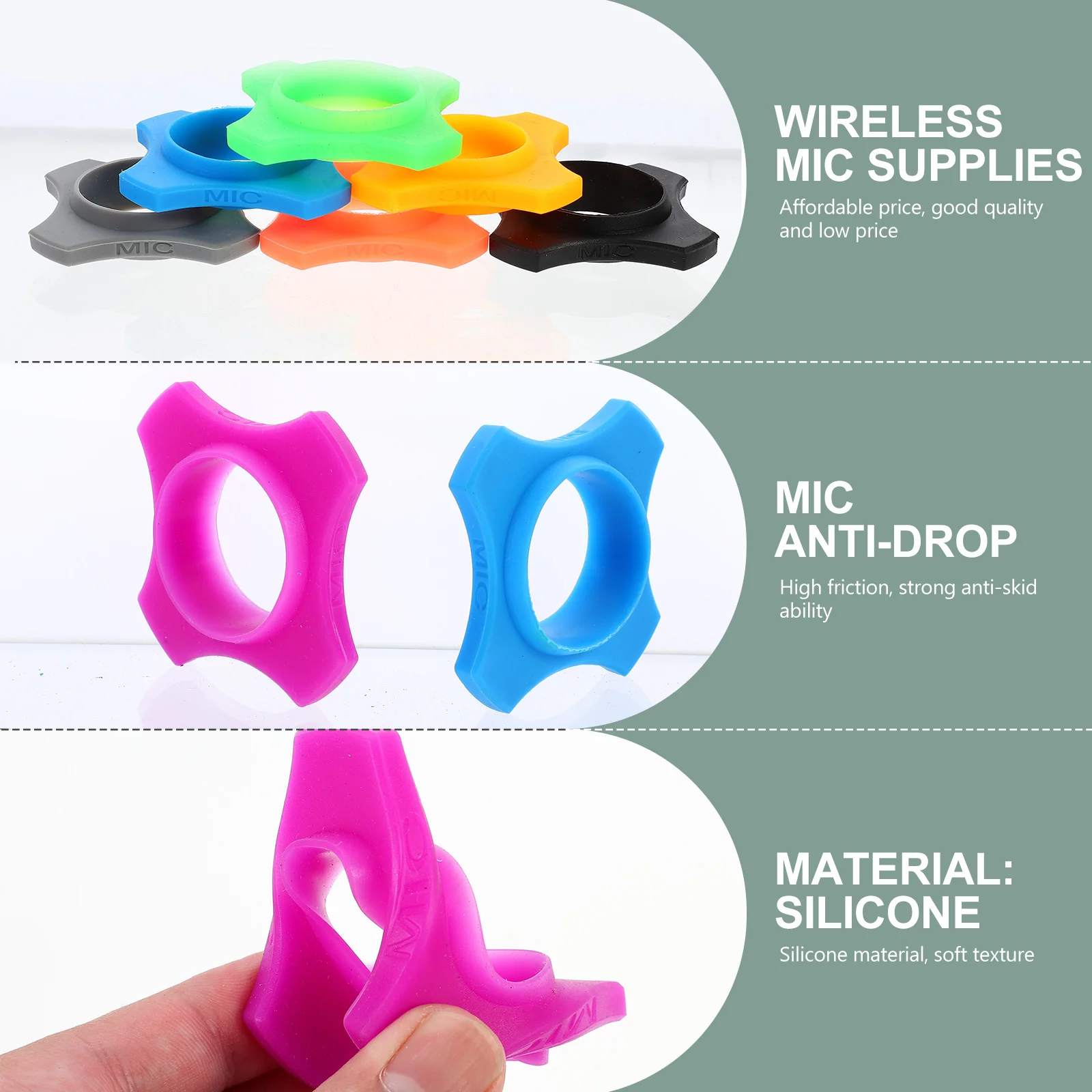 10 Pcs Mic Microphone Skid Ring Anti-slip Accessories Sleeve Handheld Silicone Anti-rolling Holder Protection