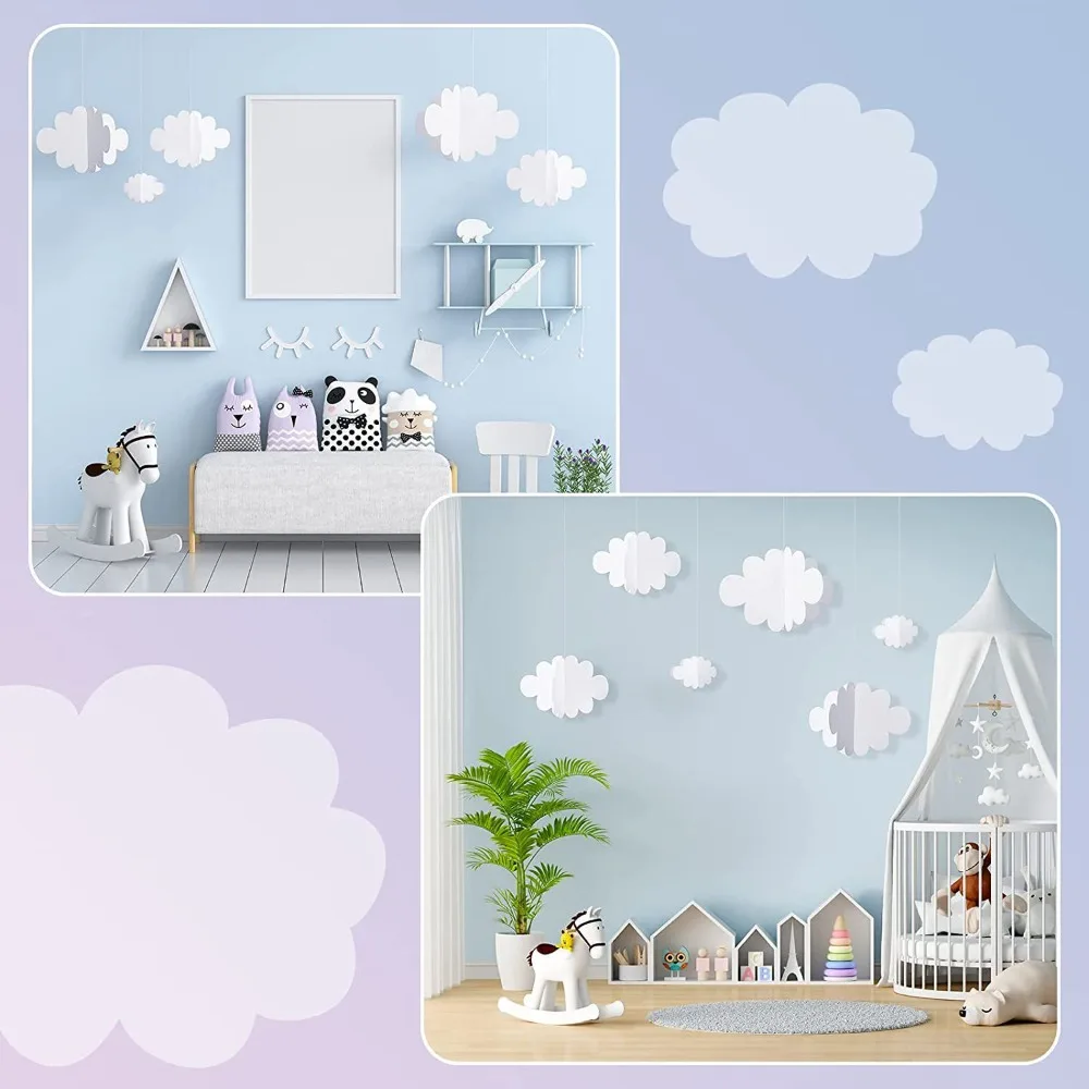 16PCS 3D Cloud Decorations White Hanging Clouds for Ceiling Cloud Party Decorations Cloud Ornaments Hanging Ceiling Decoration