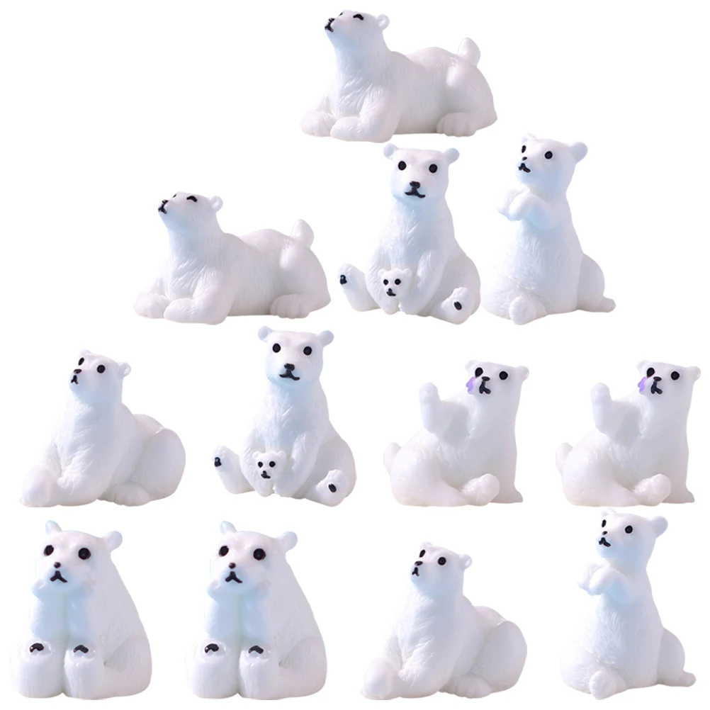 

12 Pcs Mini Polar Bear Ornaments Shape Adornments Figurines Cute Miniature Resin Figures