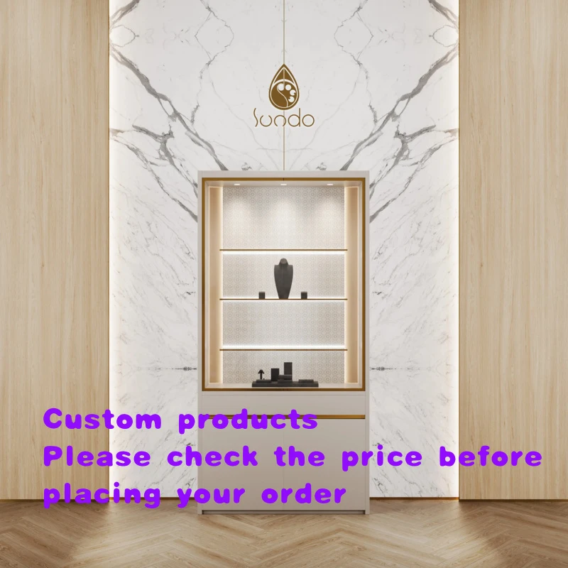 custom.Custom White Jewelry Display Counter MDF Glass Cabinet Showcase with LED Lighting & High Quality Design