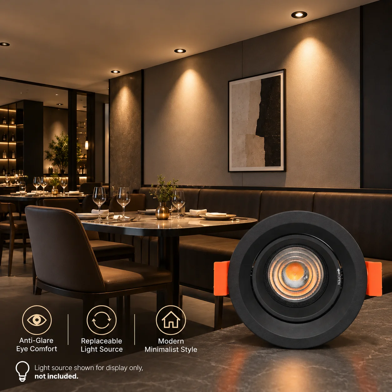 70mm Cutout GU10 Recessed Spotlight Housing Deep Anti Glare Aluminum Downlight Frame Replaceable Light Source Ceiling Light